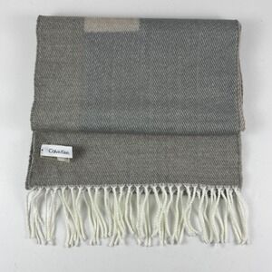 Calvin Klein Scarf Unisex OS Grey Cream Fringe Tassel Colorblock